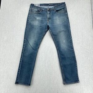 MBX Jeans Men 38x32 Blue Slim Stretch Distressed Faded Denim Pants